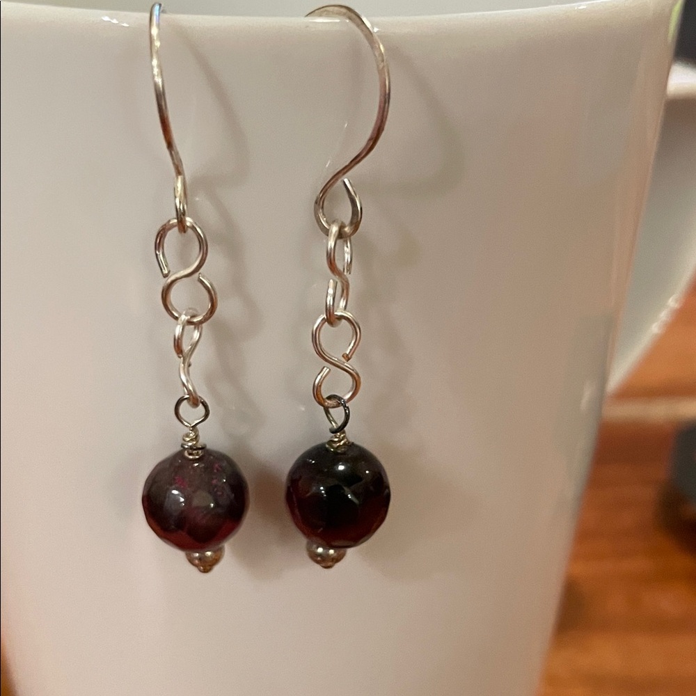 Chic Silver and Deep Red Bead Earrings